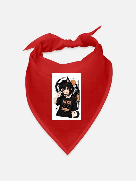 Neko Nachtkatze Shirt - Bandana Dreieckstuch - Rot