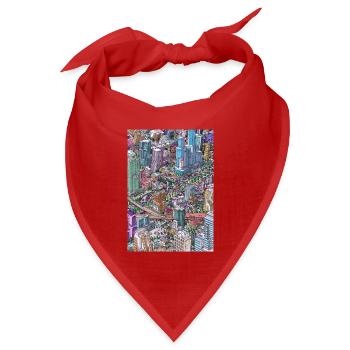 Colorful Cityscape Doodle - Bandana Dreieckstuch - Rot - Vorne