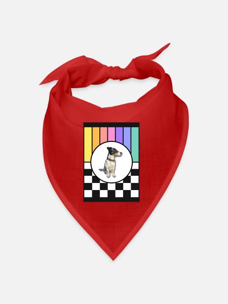 Hund im Regenbogenrahmen - Bandana Dreieckstuch - Rot