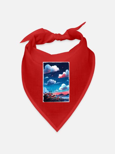 Nacht über der Küstenstadt - Bandana Dreieckstuch - Rot