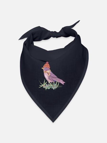 Vogel mit Bommelmütze und Schal in Winter Stimmung - Bandana Dreieckstuch - Navy