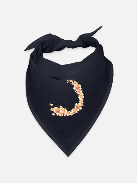 Pfirsichblüten Kranz im samtig-weichen Pfirsichton - Bandana Dreieckstuch - Navy