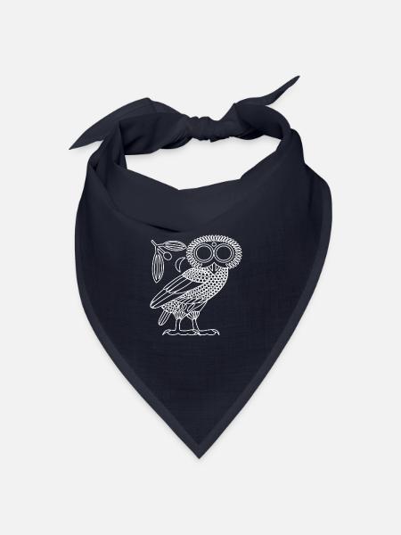 Eule der Athene [weißer Umriss + Kranz & Halbmond] - Bandana Dreieckstuch - Navy