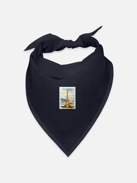 Aquarell Eiffelturm Skyline Kunst - Bandana Dreieckstuch - Navy