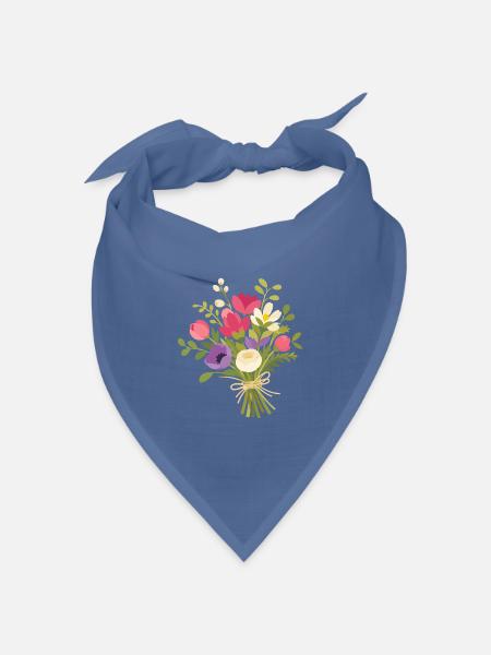 Bunter Blumenstrauß mit Frühlingsblumen - Bandana Dreieckstuch - Taubenblau
