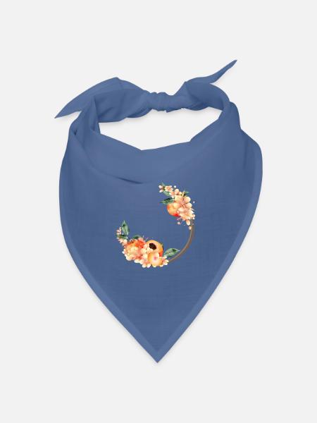 Pfirsichhälfte,Pfirsiche,Pfirsichblüten im Kranz - Bandana Dreieckstuch - Taubenblau