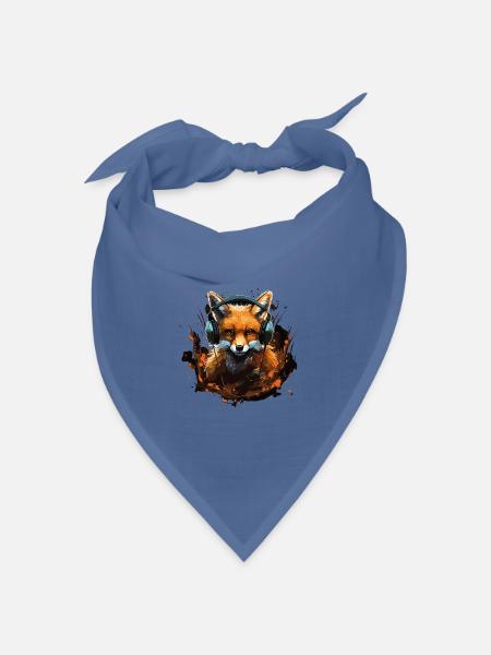 Fuchs mit Kopfhörer Splatterkunst - Bandana Dreieckstuch - Taubenblau