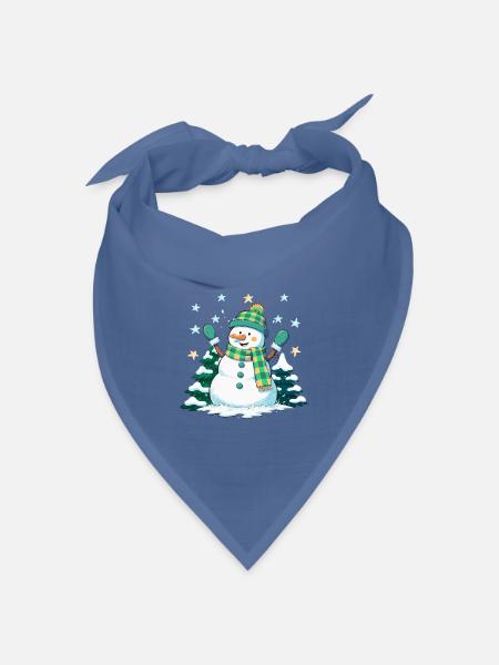 Fröhlicher Schneemann im Winterwald - Bandana Dreieckstuch - Taubenblau