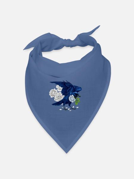Blauer Rabe und Rosen - Bandana Dreieckstuch - Taubenblau