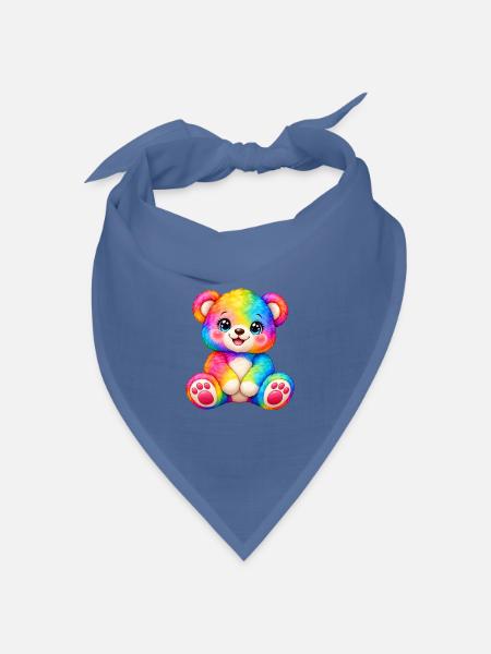 Kawaii Mehrfarbiger Teddybär - Bandana Dreieckstuch - Taubenblau