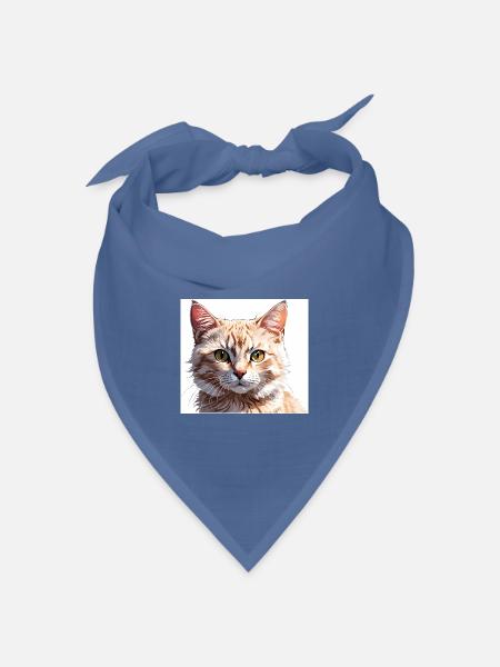 Orange Katzenporträt-Illustration - Bandana Dreieckstuch - Taubenblau