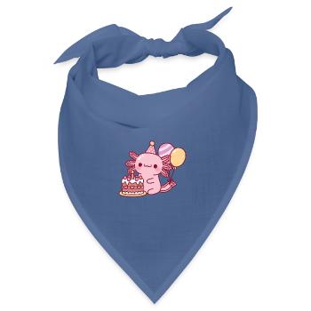 Niedlicher Axolotl mit Geburtstagskuchen und Luftballons - Bandana Dreieckstuch - Taubenblau - Vorne