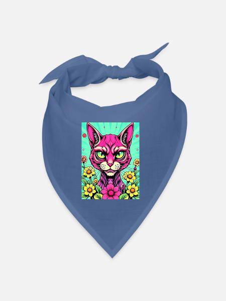 Pop-Katze 1 - Bandana Dreieckstuch - Taubenblau