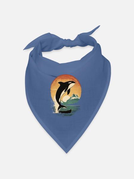 Orca Wal Sonnenuntergang Vintage Meer Natur - Bandana Dreieckstuch - Taubenblau