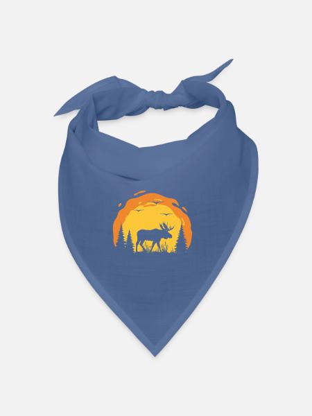 Elchsilhouette im Sonnenuntergangswald - Bandana Dreieckstuch - Taubenblau