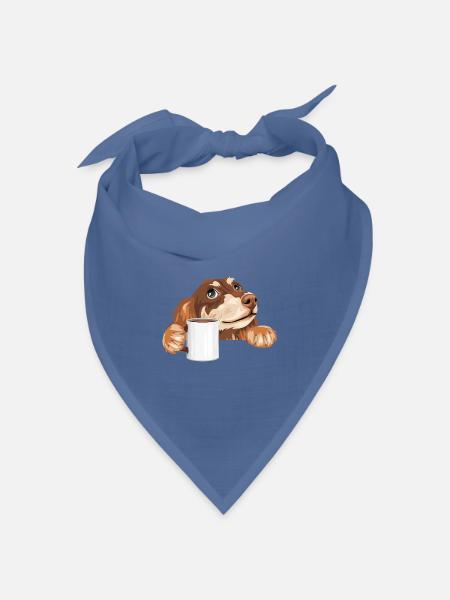 Träumender Dackel, der mit einer Tasse herausschaut - Bandana Dreieckstuch - Taubenblau
