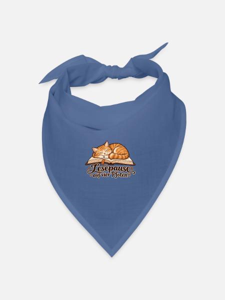 Katze auf dem Buch: Lesepause auf vier Pfoten - Bandana Dreieckstuch - Taubenblau