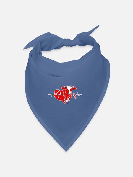 Rote Kuh mit Herzschlaglinie - Bandana Dreieckstuch - Taubenblau