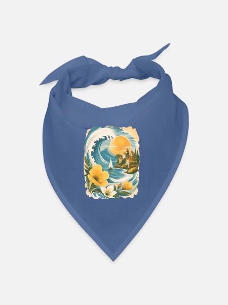 Sonne Meer Wellen Retro Strand Urlaub - Bandana Dreieckstuch - Taubenblau
