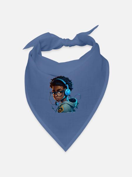 Digitaler Gaming-Charakter mit Headset - Bandana Dreieckstuch - Taubenblau