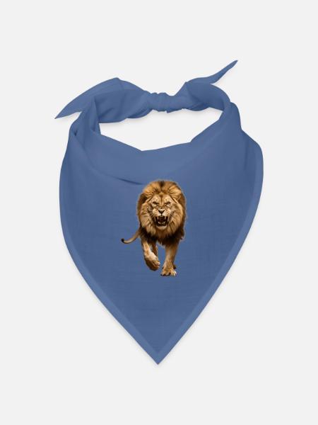 Wuchtiger Löwe im Angriff - Bandana Dreieckstuch - Taubenblau