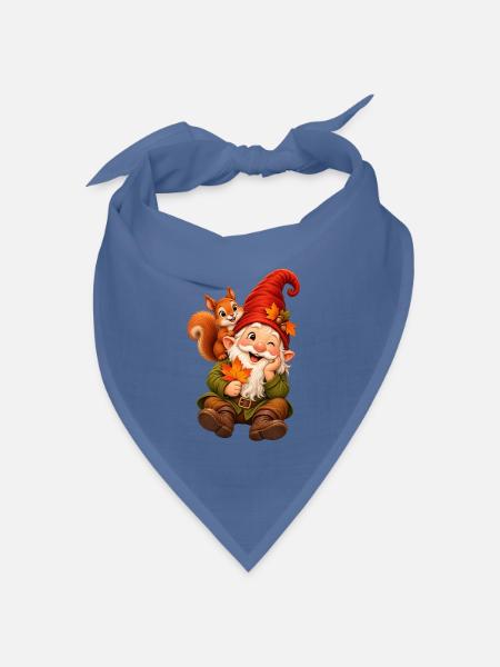 Wichtel mit Eichhörnchen - Bandana Dreieckstuch - Taubenblau
