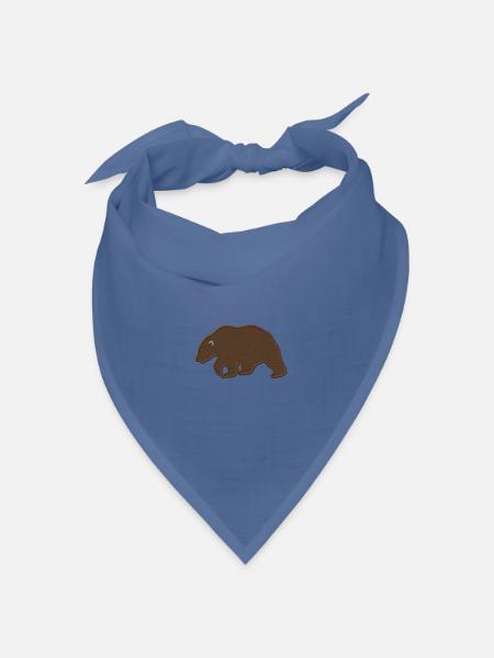 Braunbär bestickt - Bandana Dreieckstuch - Taubenblau