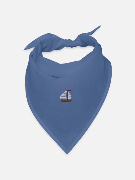 Segelboot bestickt - Bandana Dreieckstuch - Taubenblau