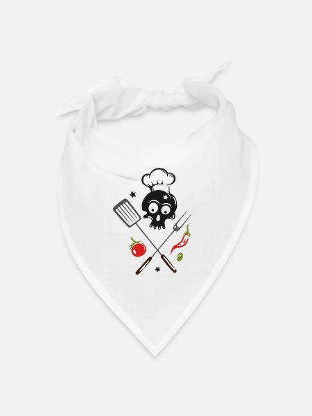 Kochmütze Grillen Totenkopf Grillmeister - Bandana Dreieckstuch - Weiß