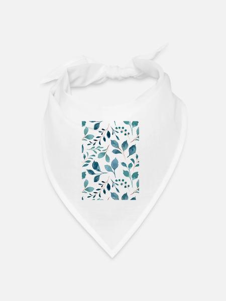 Blaues Blattmuster - Bandana Dreieckstuch - Weiß