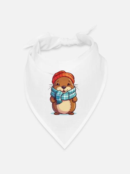 Winterzauber mit knuffigem Bieber - Bandana Dreieckstuch - Weiß