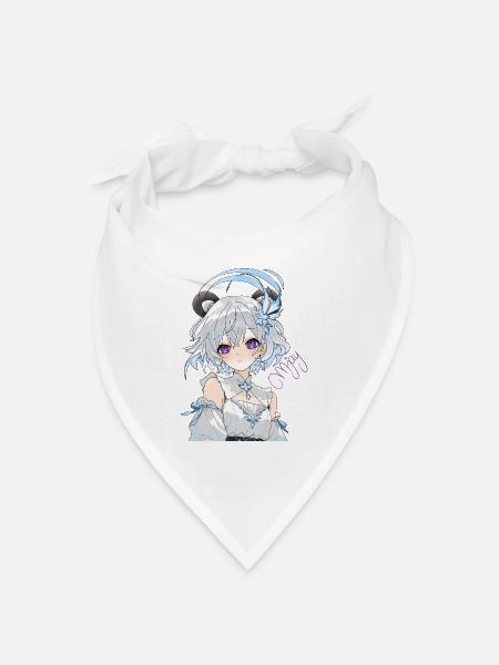 Blauweißes Anime-Mädchen mit Blüten - Bandana Dreieckstuch - Weiß