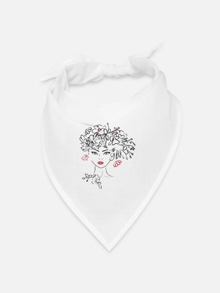 Frauenkopf mit Blüten - Bandana Dreieckstuch - Weiß