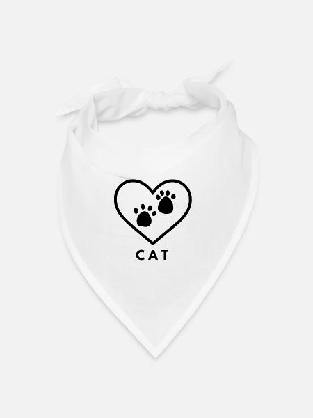 Cat Love Line Art - Bandana Dreieckstuch - Weiß