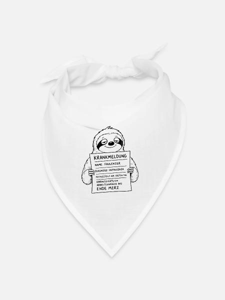 Faultier Faulenzer Infaulenza Krankmeldung Tag 1 - Bandana Dreieckstuch - Weiß
