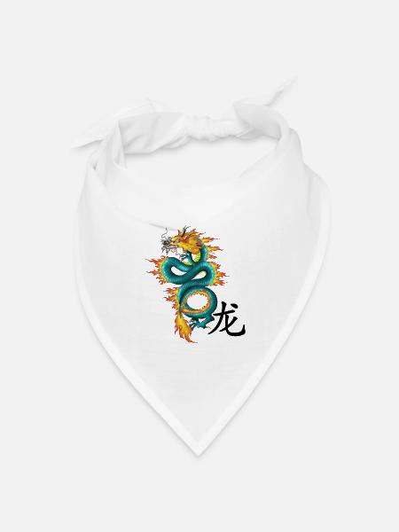 Drache - Long - Bandana Dreieckstuch - Weiß