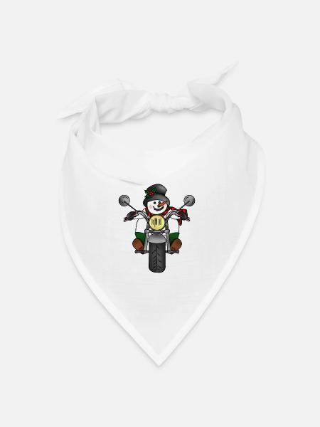 Schneemann auf Motorrad im Weihnachtsgeist - Bandana Dreieckstuch - Weiß