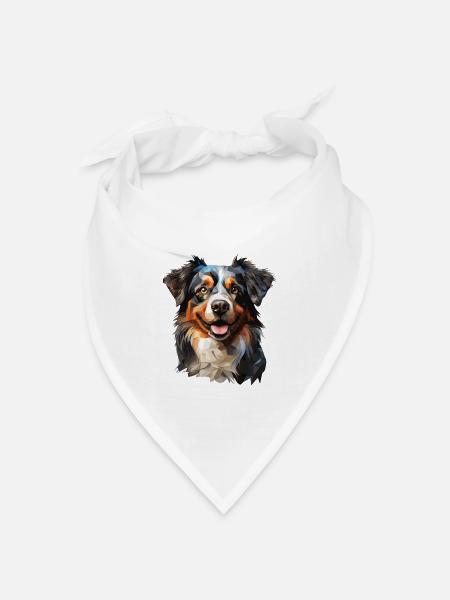Australian Shepherd im Low Polygon Stil - Bandana Dreieckstuch - Weiß
