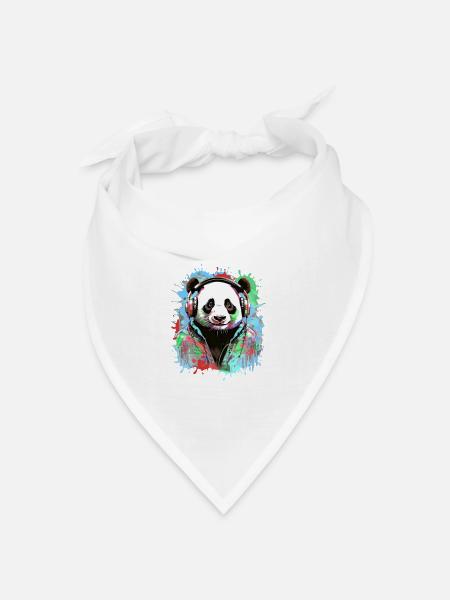 Panda, Kopfhörer,panda mit kopfhörer, illustration - Bandana Dreieckstuch - Weiß