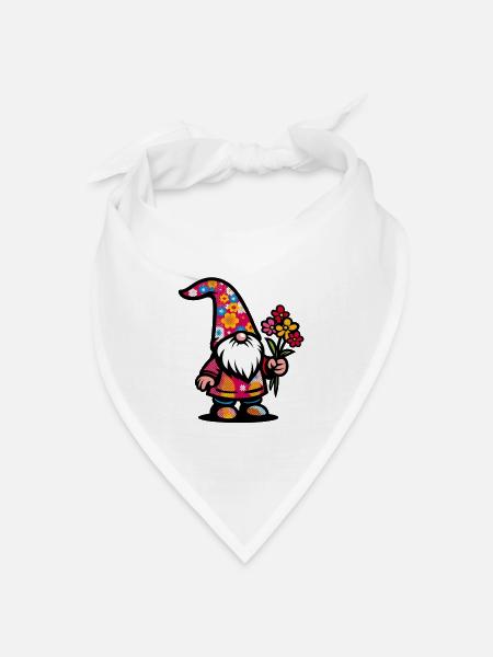 Zwerg mit Blumen - Bandana Dreieckstuch - Weiß