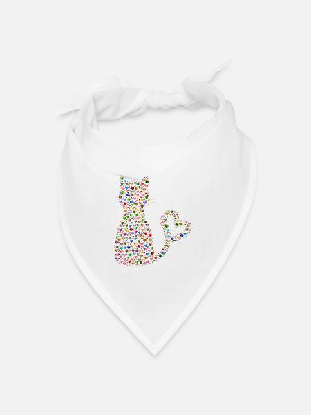 Katze aus bunten Herzen. Geschenkidee - Bandana Dreieckstuch - Weiß