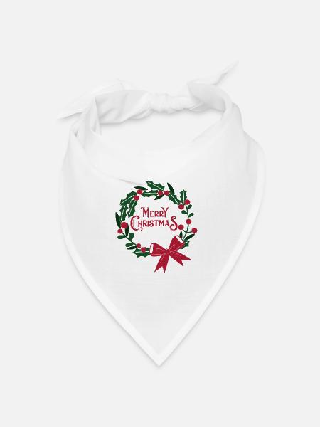 Weihnachtskranz mit roter Schleife - Bandana Dreieckstuch - Weiß