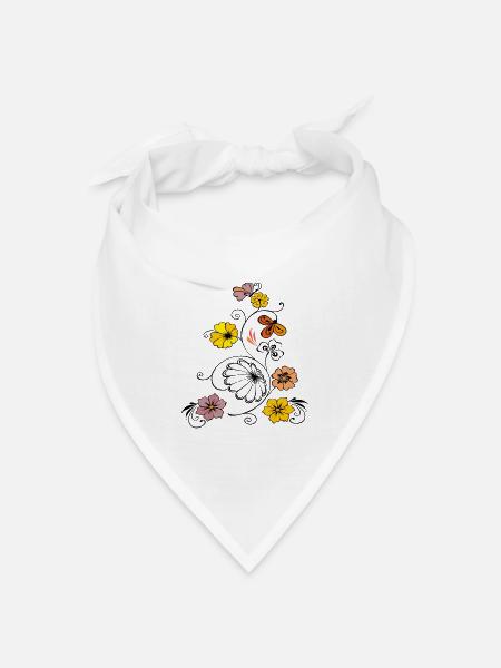 Blumenranke mit Schmetterling - Bandana Dreieckstuch - Weiß