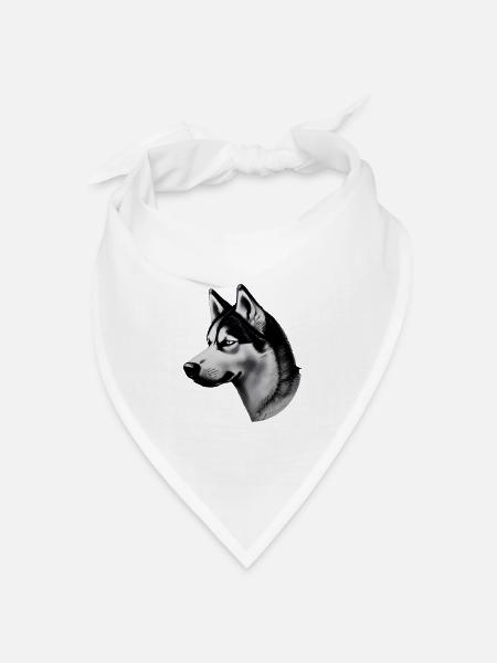 Husky Zeichnung schwarz-weiß - Bandana Dreieckstuch - Weiß
