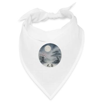 Mondnacht Zen Ukiyoe Landschaft - Bandana Dreieckstuch - Weiß - Vorne