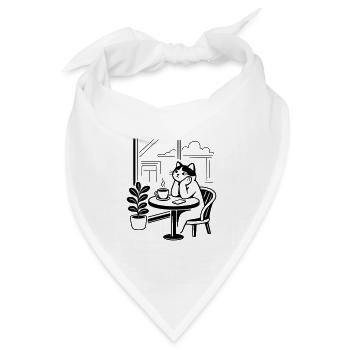 Nachdenkliche Katze Café - Bandana Dreieckstuch - Weiß - Vorne