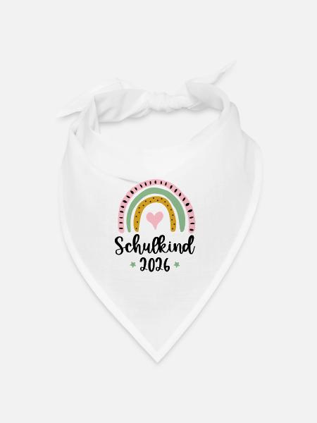 Schulkind 2026 Einschulung Mädchen Regenbogen - Bandana Dreieckstuch - Weiß