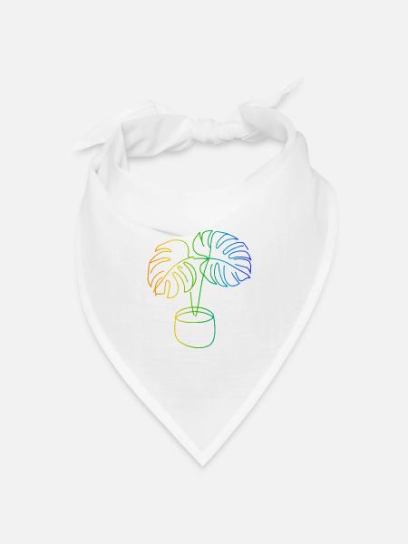 Monstera Regenbogen Linienkunst - Bandana Dreieckstuch - Weiß