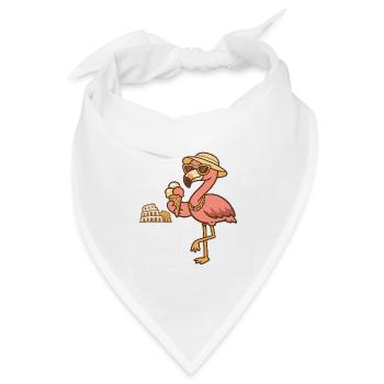 Flamingo mit Eis am Koloseum - Bandana Dreieckstuch - Weiß - Vorne