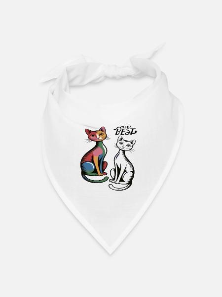 Katzenduo Pop Art - Bandana Dreieckstuch - Weiß